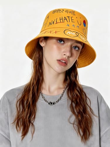 Packable Reversible Printed Bucket Hat Unisex for Men Women Beach Fisherman Cap - color: Yellow