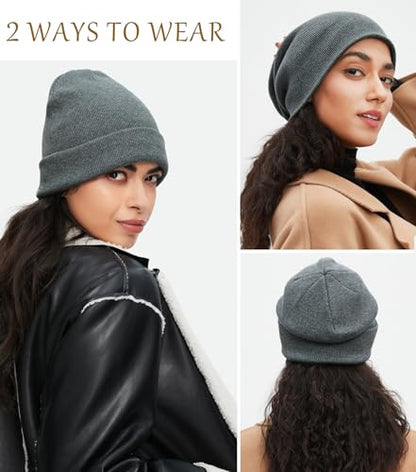 100% Cotton Beanie for Women Men Soft Knit Beanies Warm Winter Hat - color: Dark Grey