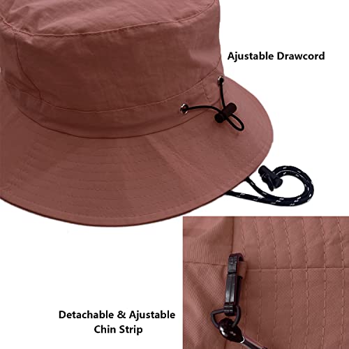 woogwin Waterproof Bucket Rain Hat with Chin Strap Quick Dry Packable Boonie Sun Hat Safari Hat UV Protection - color: Red