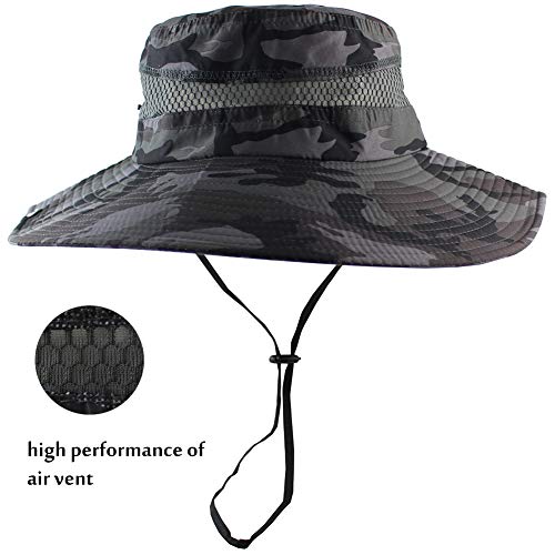 CAMOLAND Mens Fishing Hat Wide Large Brim Sun Hat with Outdoor UV Protection - color: Camo Mesh Black