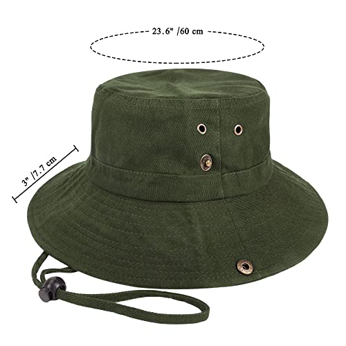 Unisex Cotton Boonie Hat Summer Fishing Bucket Hat Sun Hat with String - color: Solid Army Green