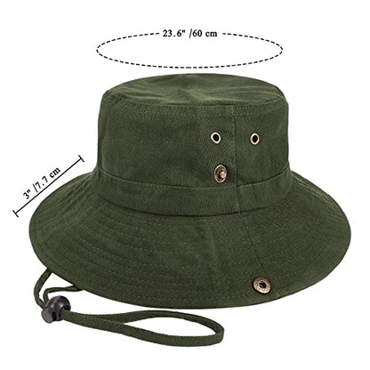 Unisex Cotton Boonie Hat Summer Fishing Bucket Hat Sun Hat with String - color: Solid Army Green