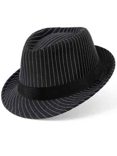 BABEYOND Men's 1920s Short Brim Trilby Fedora Hat - color: C-black Stripes
