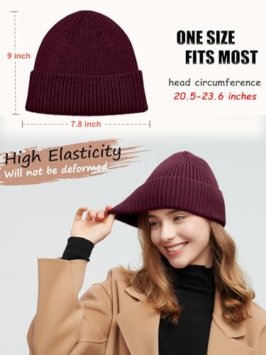 Wool Beanie for Men Women, Seamless Knit Cuffed Warm Winter Hats - color: 1pcs-wine Red