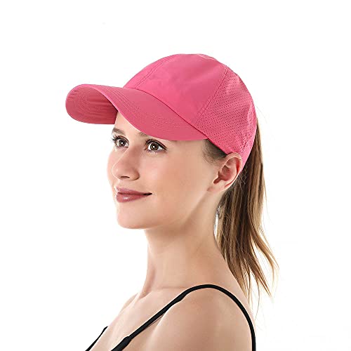 Womens Ponytail Hat Baseball Cap, Adjustable Criss Cross Baseball Cap High Bun Unisex Quick Drying Trucker Hats - color: Zrose Red