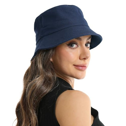 Wheebo Solid Color Bucket Hat for Women Summer Beach Fishmen Hat for Lady Adult Unisex Cotton Cap…… - color: A-sc-navy