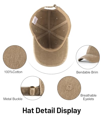 Zylioo XXL Baseball Cap for Big Heads Men Women, Washed Denim Dad Hat - color: Khaki, size: X-Large-XX-Large