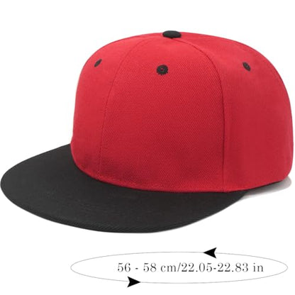 Snapback Hat Flat Bill Visor Hats Adjustable Hip Hop Baseball Cap for Women Men - color: Red Black