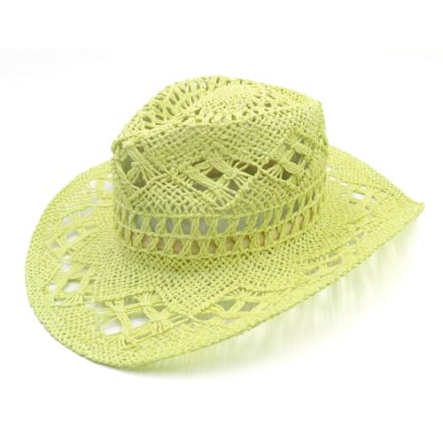 Lifup Straw Cowboy Sun Hats for Women, Western Cowgirl Hats - color: Yellow Green