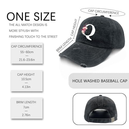 Custom Initial Letter Baseball Cap for Women, Personalized A-Z Monogram Washed Distressed Hat for Mom Gift - color: Classic Alphabetes A-z Cute Letter Caps Cute Baseball Hat 17