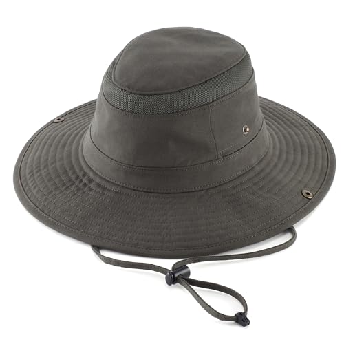 Home Prefer UPF 50+ Wide Brim Sun Hat Mesh Crown Foldable Cotton Bucket Cowboy Hat for Men Safari Golf Fishing Beach Garden - color: Army Green, size: Large