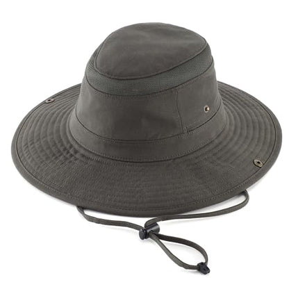 Home Prefer UPF 50+ Wide Brim Sun Hat Mesh Crown Foldable Cotton Bucket Cowboy Hat for Men Safari Golf Fishing Beach Garden - color: Army Green, size: Large