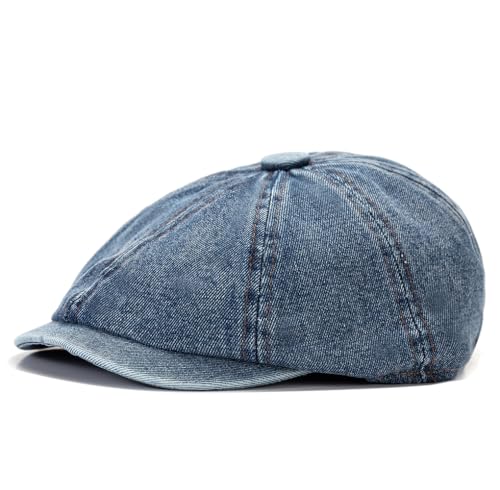 Quanhaigou Newsboy Flat Cap, Men's Vintage Gatsby Ivy Cabbie Hat, Beret Golf Driving Hats - color: Plain Denim Navy