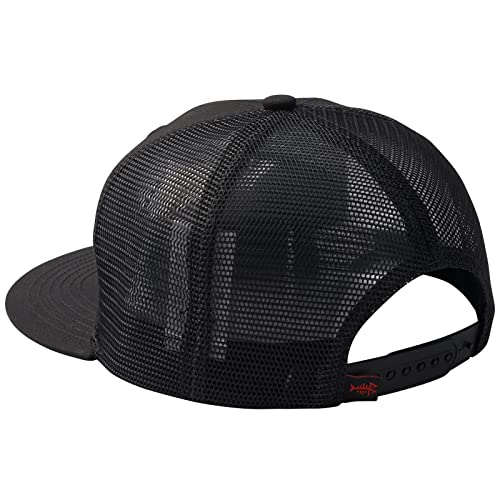 BASSDASH Flat Brim Trucker Cap Adjustable Snapback Hat Mesh Back for Men Women - color: Black/Fish Flag