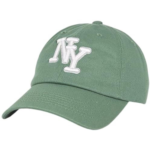 NY 3D Embroidered Dad Hat - New York Baseball Cap - color: Moss - White