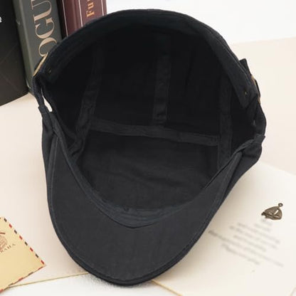 Men's Newsboy Flat Cap Adjustable Cotton Ivy Hat Irish Cabbie Driving Hunting Hats - color: Black