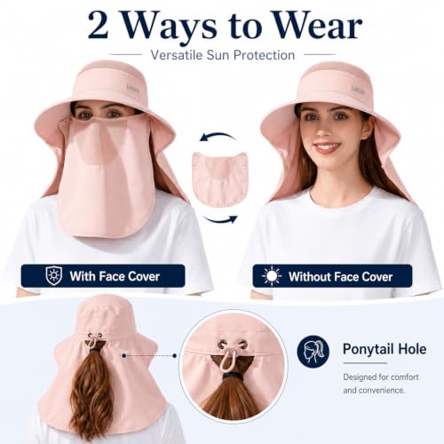HUAMULAN Women Wide Brim Sun Hat Ponytail UV Protection Visor Fishing Cap - color: Pink
