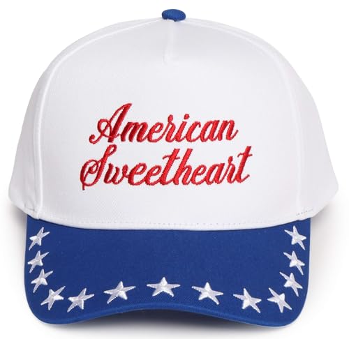 D&Y Retro 2-Tone Canvas Baseball Cap for Women - Funny Embroidered Distressed Snapback, Adjustable Cotton Dad Hat - color: American Sweetheart-blue