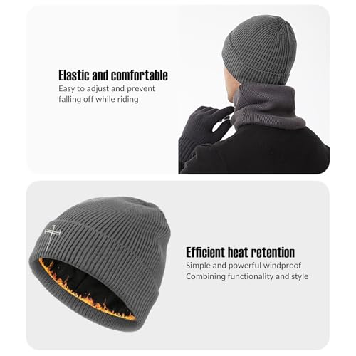 Winter Beanie for Men Women Fleece Lined Beanies Hats Soft Warm Thick Knit Hat - color: Grey