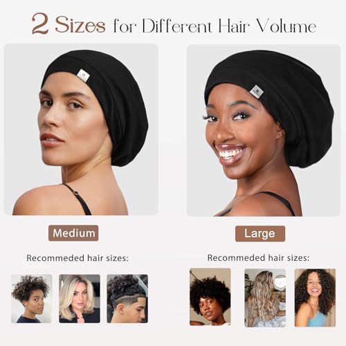 YANIBEST Slouchy Beanie Hat Satin Lined Sleep Cap Chemo Headwear Caps - color: Dark Grey, size: Medium