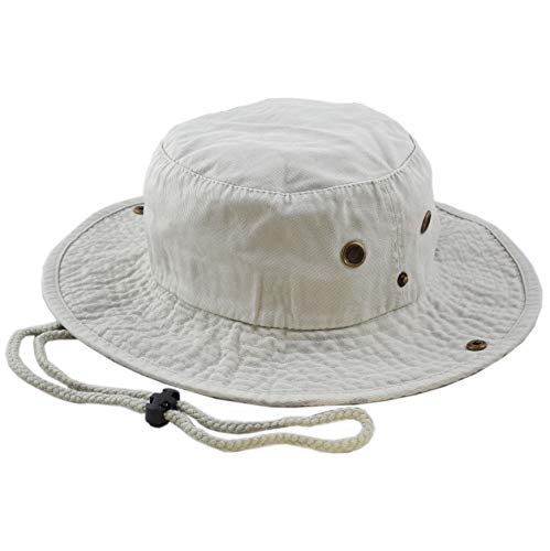 The Hat Depot Cotton Stone-Washed Safari Wide Brim Foldable Double-Sided Sun Boonie Bucket Hat - color: 3. Pigment - Sand, size: Large-X-Large