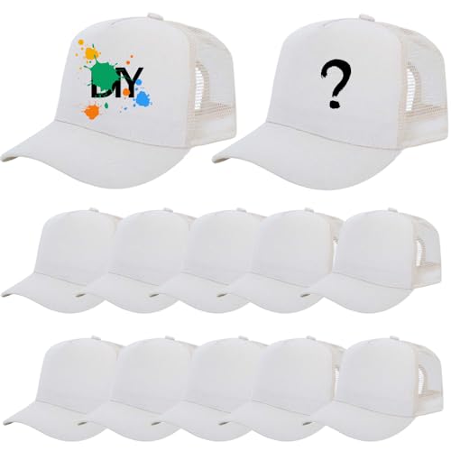 ZH 12 Pack Seamless Mesh Back Baseball Caps, 5 Panel Trucker Hats Bulk for Men and Women，Blank Caps - color: Beige