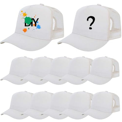 ZH 12 Pack Seamless Mesh Back Baseball Caps, 5 Panel Trucker Hats Bulk for Men and Women，Blank Caps - color: Beige
