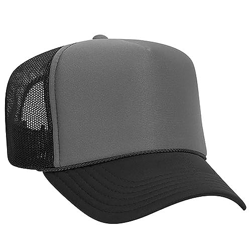 Ashen Fane Polyester Foam Front 5 Panel High Crown Mesh Back Trucker Hat - color: Blk/Ch.gry/Blk