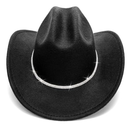 Dicunoy 2 Pack Black Cowboy Hats, Glitter Western Hats for Women, Bling Wide Brim Cowboy Hat with Shiny Rhinestones Band for Halloween, Parties, Costumes, Fishing, Camping, DIY, Dress-Up, Adults