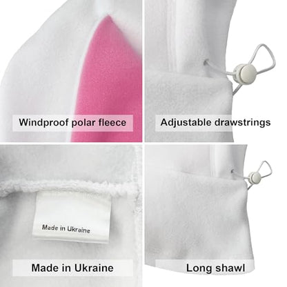 Fleece Balaclava Over Helmet - Warm Helmet Ninja Hood - Snowboard Hooded Hat Neck Gaiter Ski Mask - color: White&pink|bunny, size: One Size