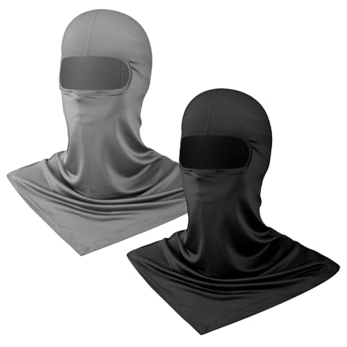 Geyoga 2 Pcs Balaclava Full Face Mask Sun Protection Breathable Long Neck Covers Grey Black Lightweight UV Protector Balaclava Mask for Women Men Outdoor Sport Hunting Bike Fishing