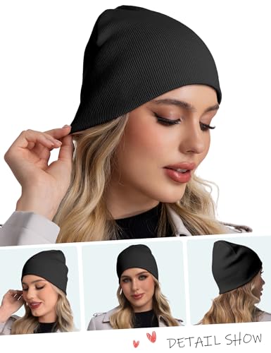 ROYBENS 100% Cotton No Cuff Beanie Hat Men Women, Fisherman Skull Cap - color: Black