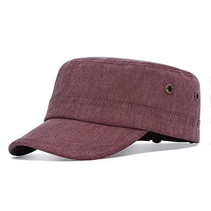 BOTVELA Men Women Cotton Cadet Army Cap Military Flat Hat - color: Burgundy
