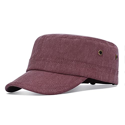 BOTVELA Men Women Cotton Cadet Army Cap Military Flat Hat - color: Burgundy
