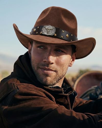 BELTROAD Cowboy Hat for Men Women, Western Cowboy Hats with Gift Hat Box - color: Brown(western Bull), size: Large