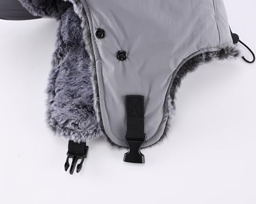Home Prefer Waterproof Mens Faux Fur Trooper Trapper Hat Hunting Warm Winter Hat with Ear Flaps Visor Face Mask - color: Grey