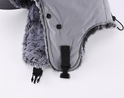 Home Prefer Waterproof Mens Faux Fur Trooper Trapper Hat Hunting Warm Winter Hat with Ear Flaps Visor Face Mask - color: Grey