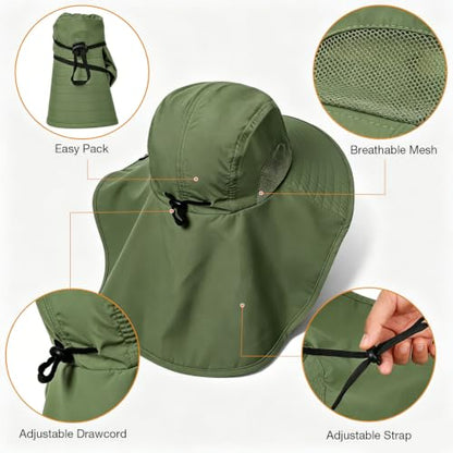 Solaris Small‑Head‑Fit Sun Hat with Neck Flap for Men & Women - color: #1 Green, size: One Size