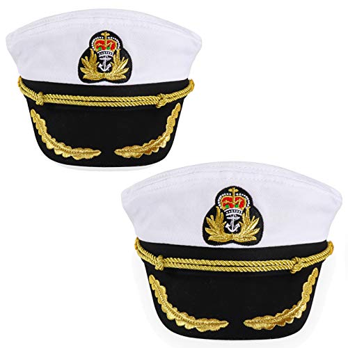 Ibeauti Unisex Adult Adjustable Captain Costume Admiral Hat Cosplay Sailor Cap - color: 2 Pack White