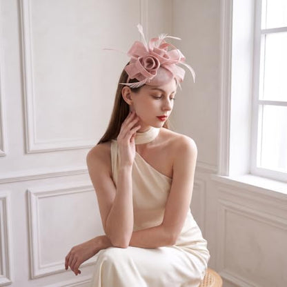 Flower Fascinator Hat Headband Clip for Women Tea Party - color: Pink-02