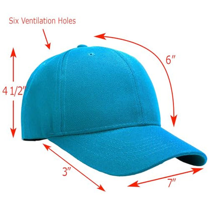 Falari Wholesale Bulk Lot 12-Pack Baseball Cap Adjustable Size Plain Blank Solid Color - color: Turquoise
