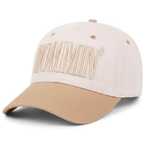 Mommin Trucker Hat for Women, Vintage Two-Tone mom hat with Mommin 3D Embroidery, New Mom Gifts Mothers Day Outfits - color: Light Khaki