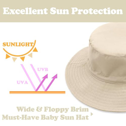 Sarfel Baby Sun Hat Summer Baby Boy Hats UPF 50+ Sun Protection Toddler Hat Bucket for Baby Girl Adjustable Kid Cap - color: Beige, size: 0-6 Months