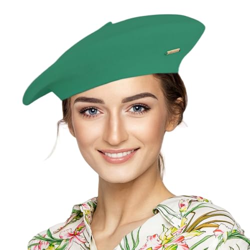 Classic Wool French Red Beret Hats for Women Men - color: M--grass Green