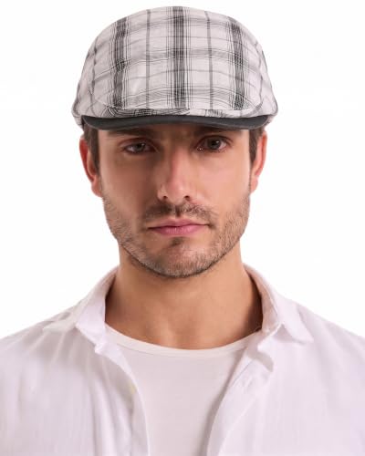 ZLYC Men Summer Flat Cap Scally Ivy Gatsby Newsboy Beret Driver Hat - color: Plaid White