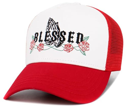 KBETHOS Praying Hands Rosary Dad Hat Baseball Cap Unconstructed Polo Style Adjustable Unisex - color: White Red Red Praying Hands Blessed Mesh