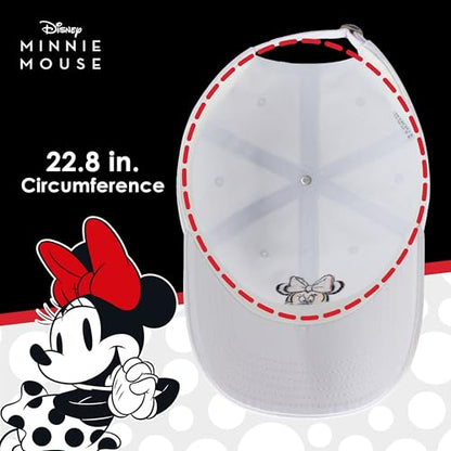 Disney Minnie Mouse Dad Hat, Cotton Adjustable Baseball Cap with Curved Brim - color: White
