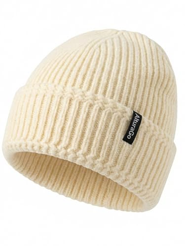 Beanie for Men Women Unisex Winter Hat Cuffed Thick Chunky Knitted Beanies Skull Cap - color: Beige