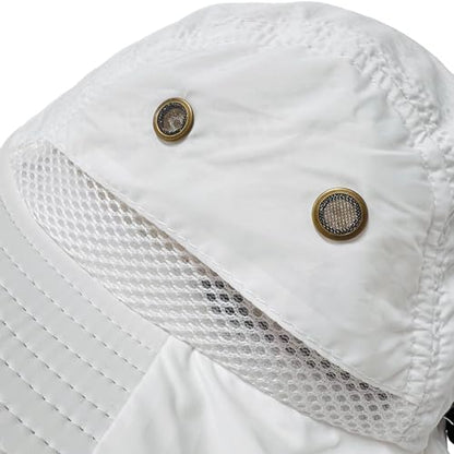 Packable and Adjustable Mesh Boonie Sun Hat with Neck Flap - color: White