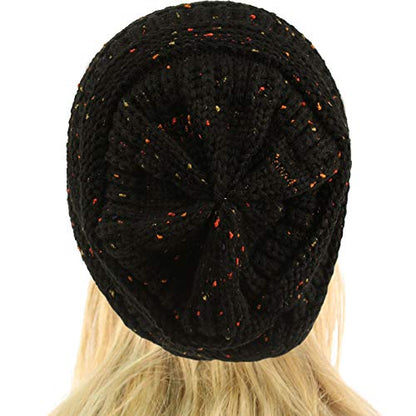CC Classic Winter Fall Trendy Chunky Stretchy Cable Knit Beanie Hat - color: Confetti Black
